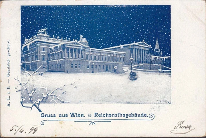 AK Gruss aus Wien, Reichsratsgebäude, gelaufen 1899