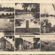 AK Wilhelmshaven, Heldenfriedhof, Marine Stationsgebäude, Hitler Tor, Rathaus, ungelaufen