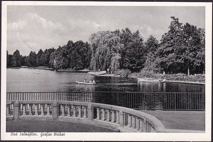 AK Bad Salzuflen, Großer Weiher, gelaufen 1955