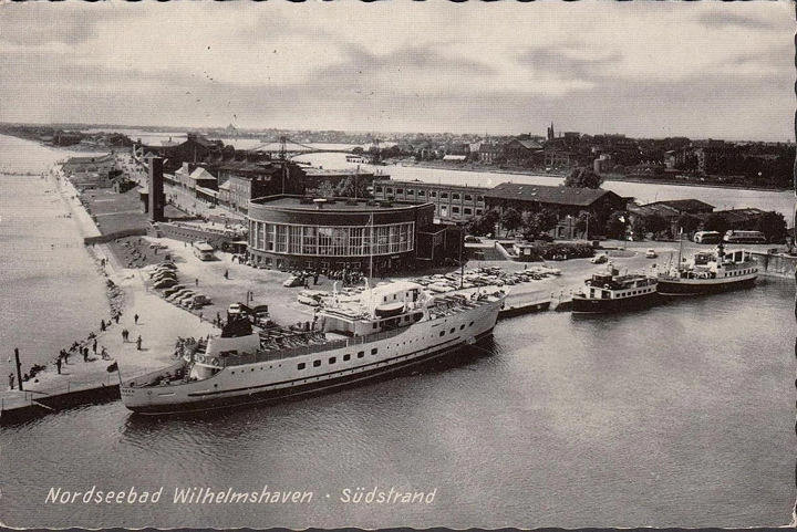 AK Wilhelmshaven, Südstrand, Schiffe, Promenade, gelaufen 1965