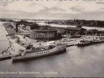 AK Wilhelmshaven, Südstrand, Schiffe, Promenade, gelaufen 1965