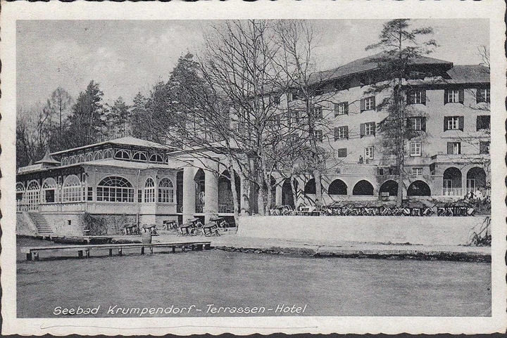 AK Krumpendorf, Terrassen Hotel, gelaufen 1929