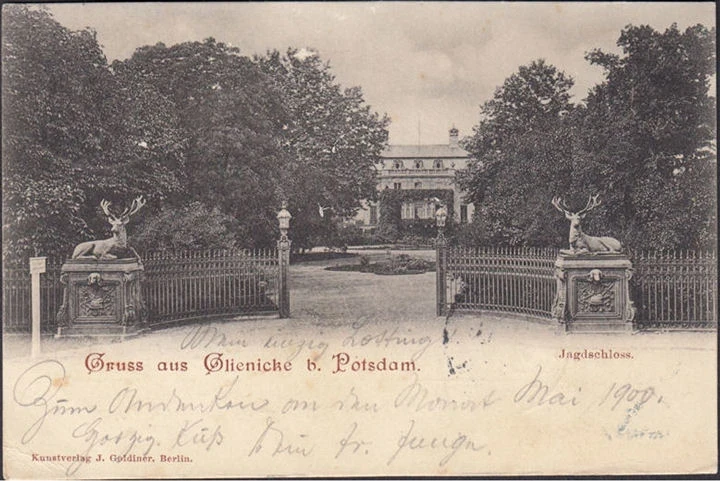 AK Gruss aus Glienicke, Jagdschloss, Bahnpost, gelaufen 1900