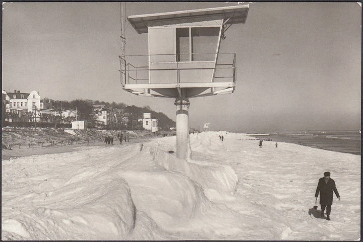 AK Bansin, Strand, Winterspaziergang, gelaufen 1982