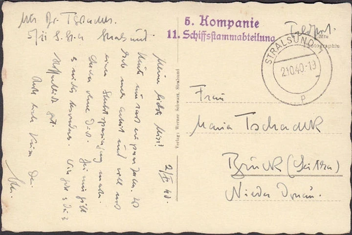 AK Stralsund, Johanneskloster mit Alter Münze, Feldpost, 11. Schiffstammabteilung, gelaufen 1940