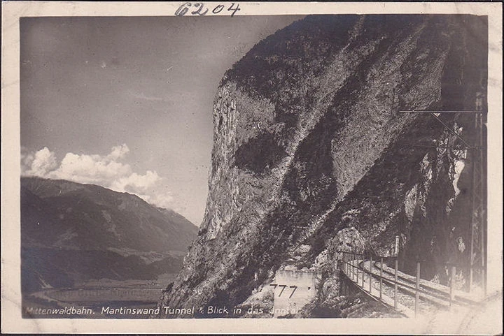 AK Zirl, Mittenwaldbahn, Martinswand Tunnel, Blick in das Inntal, ungelaufen