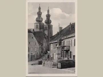 CPA Saint Quirin, Vue de l eglise, Courrier ferroviaire, circule 1944