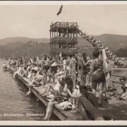 AK Pörtschach, Strandbad, Wasserrutsche, gelaufen 1930